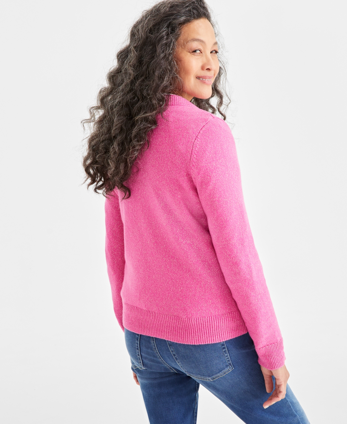 Style & Co Petite Whimsy Shine Pullover V-Neck Sweater, Created for Macy's