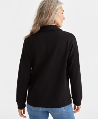 Petite Heathered Luxsoft Fleece Johnny Collar Top, Created for Macy's