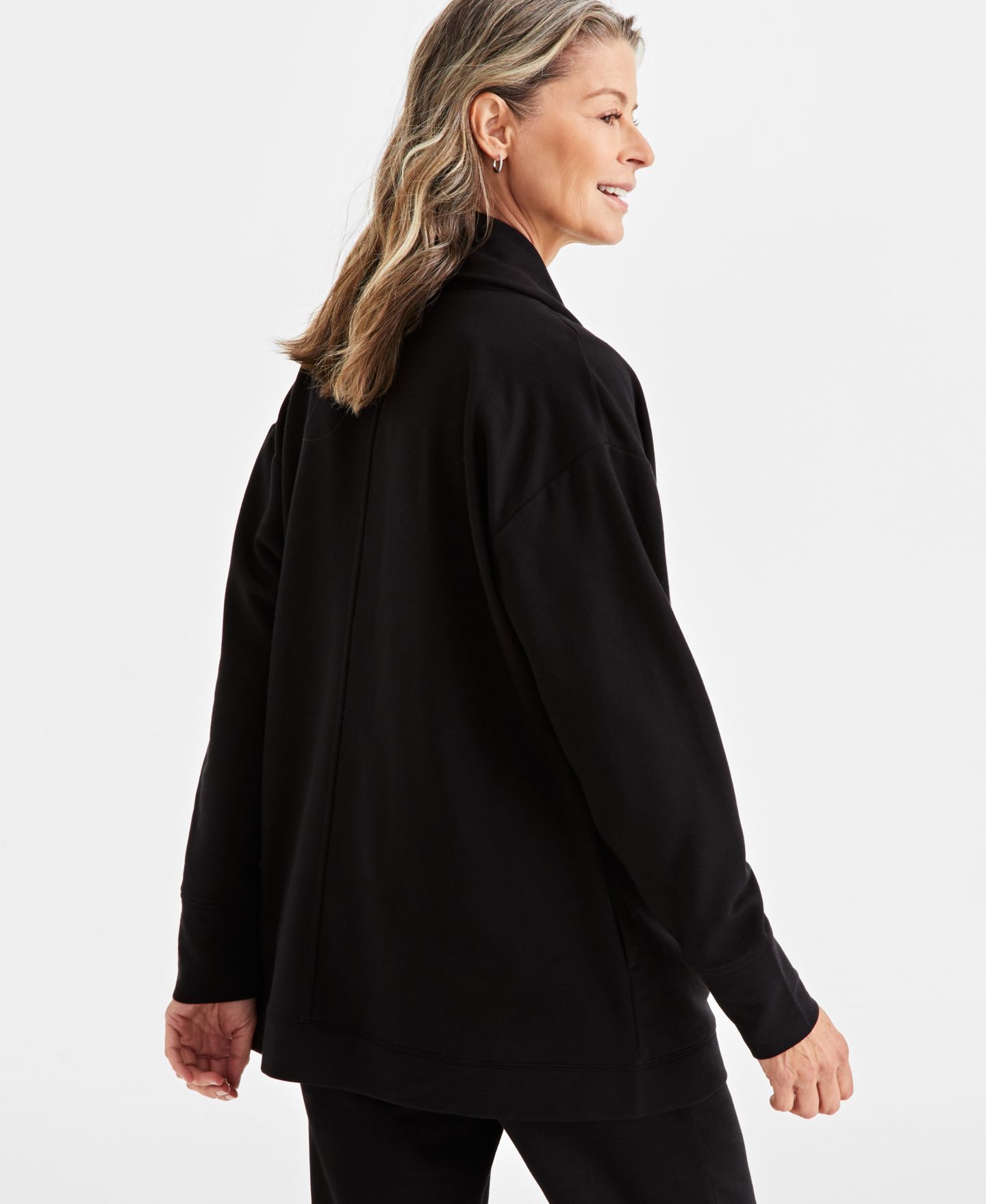 Женский кардиган Style & Co LuxLounge Fleece Cardigan, цвет: Глубокий чёрный — фото 2