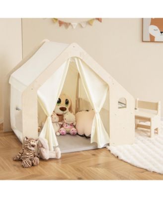 Montessori Style Indoor Playhouse with Storage Bin and Floor Mat for Toddlers Aged 2-6 Years Old-Beige