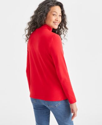 Women's Cotton Mock-Neck Long-Sleeve Tee, Created for Macy's
