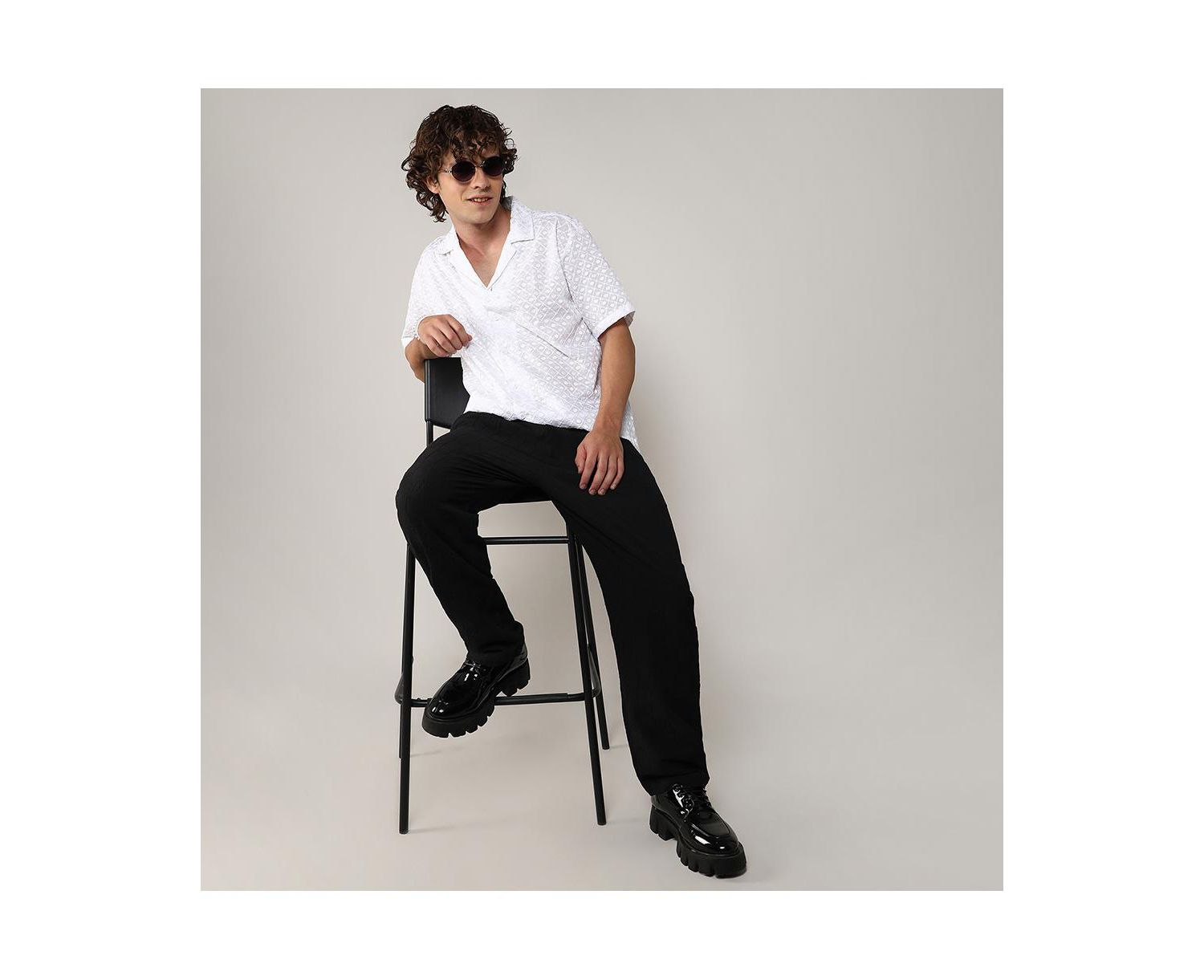 Men's Chalk White Embroidered Circular Shirt