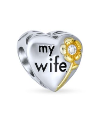 Bling Jewelry Flower Daisy CZ Accent Heart Shape Word Words My Wife