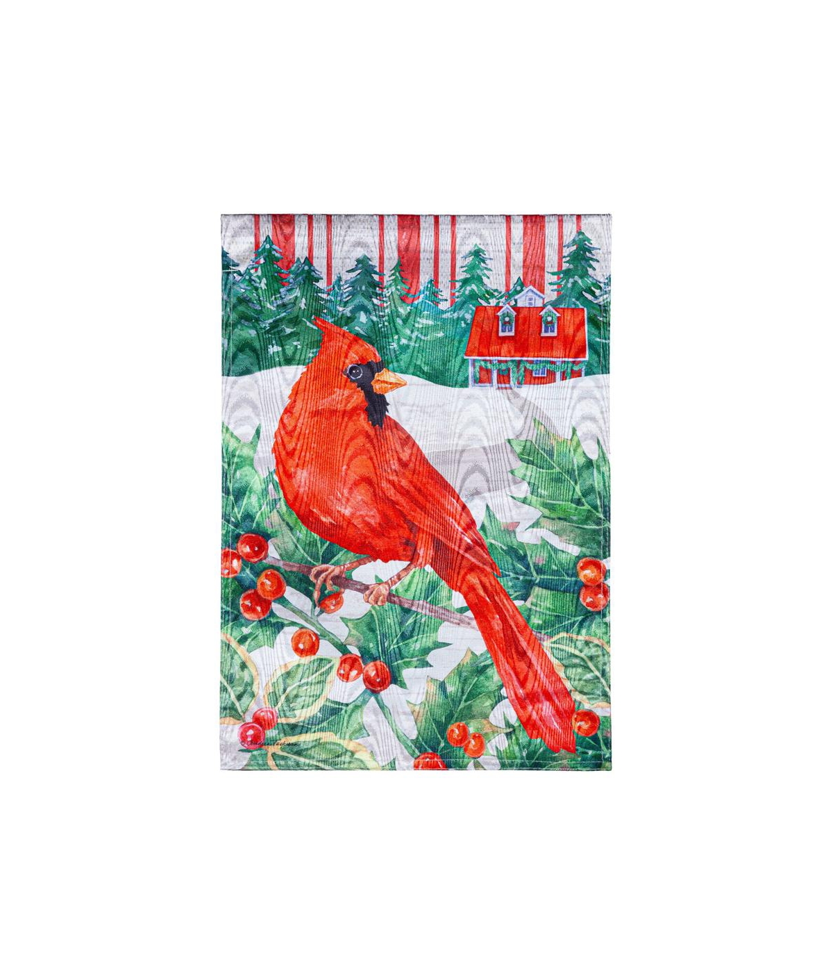 Evergreen Garden Flag Cardinal Holiday Farmhouse Moire Double Sided Indoor Outdoor Decor