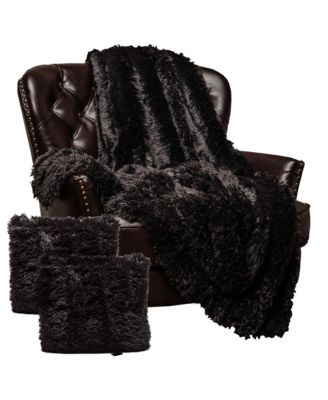 Premium Throw Blanket & Pillow Cover - Long Faux Fur Fuzzy Sherpa Throw (50" x 65”) & 2 Pillow Covers (18" x 18”) - 3-Piece Set, Pink