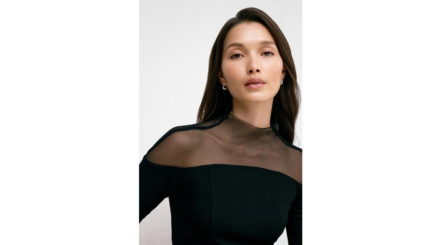 Женский топ Marcella Joanna Mesh Off-Shoulder Long-Sleeve Fitted Top, цвет: Чёрный — фото 5