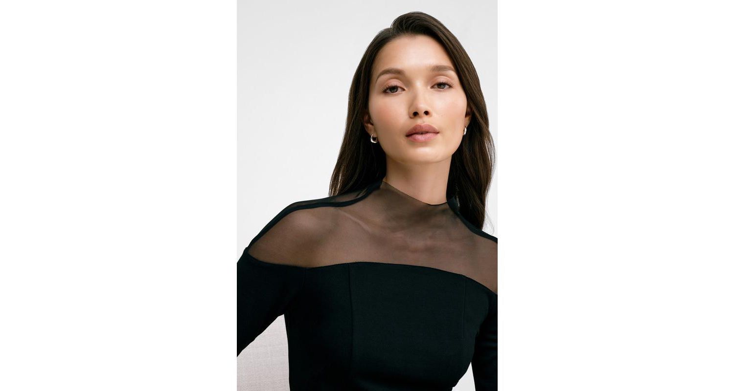 Women's Joanna Mesh Off-Shoulder Long-Sleeve Fitted Top
