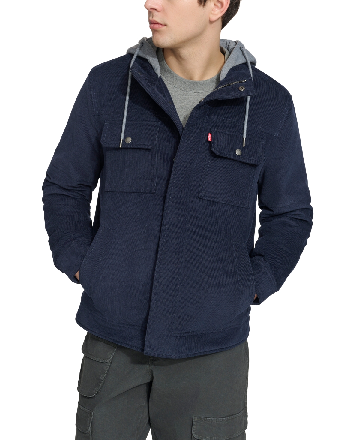 Levi's Men's Hooded Corduroy Zip Jacket In Navy