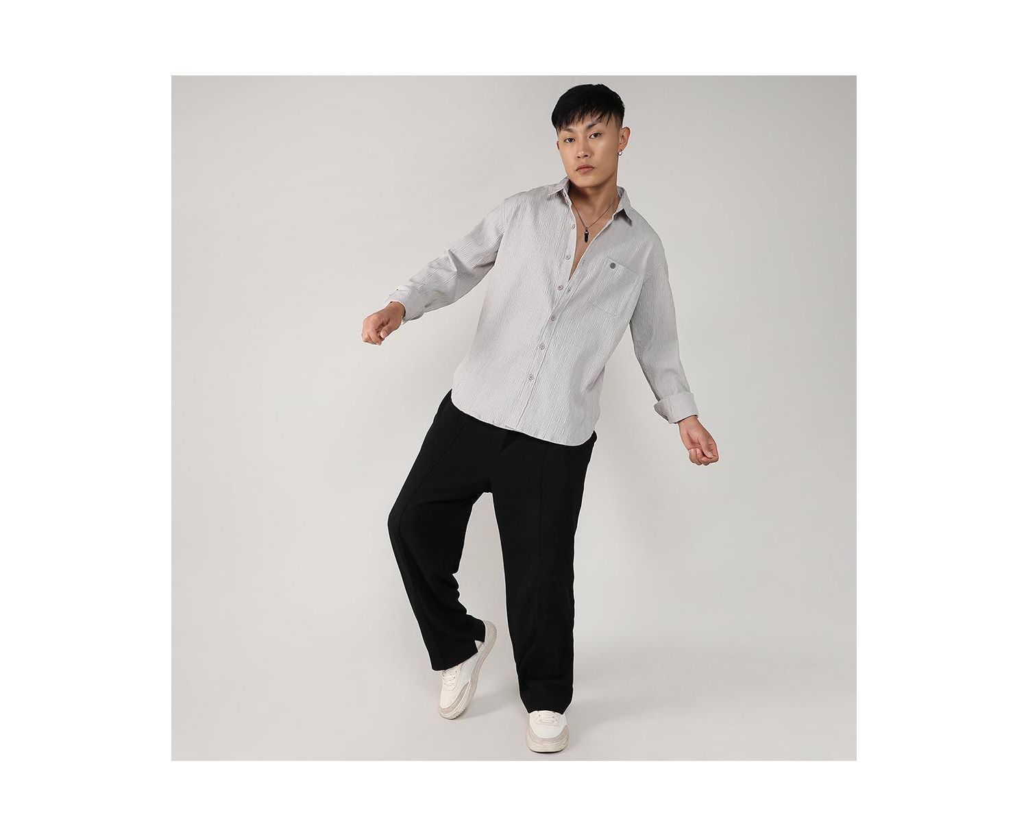Men's Greige Textured Ruched Shirt