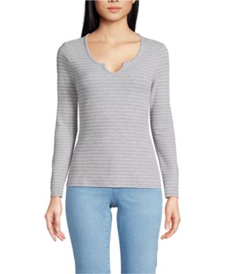 Women's Lightweight Waffle Long Sleeve Notch Neck T-Shirt