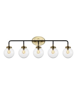 Caleb 38" 5-Light Contemporary Transitional Iron/Glass LED Vanity Light, Brass