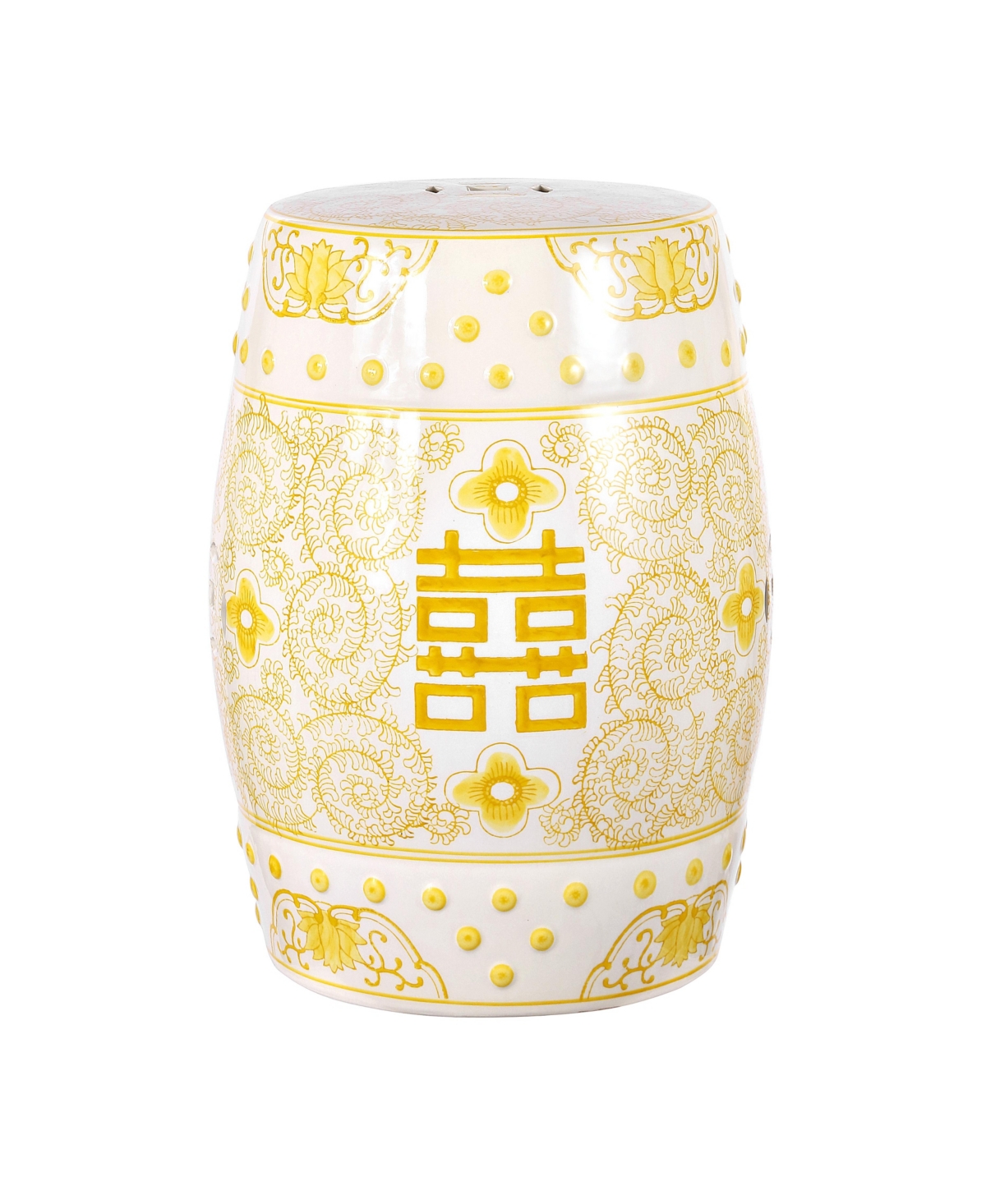 Double Chinoiserie Ceramic Drum Garden Stool - Orange/white