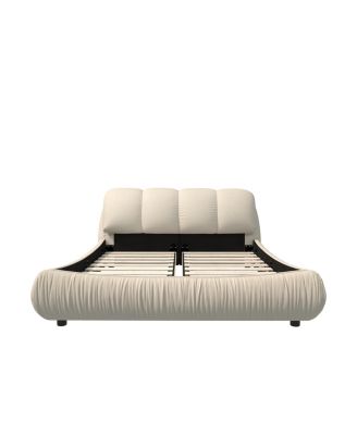 King Upholstered Platform Bed with Oversized Backrest, Beige