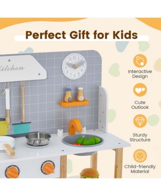 Wooden Kid's Play Kitchen Set Pretend Chef Cooking Toy with Cookware Accessories