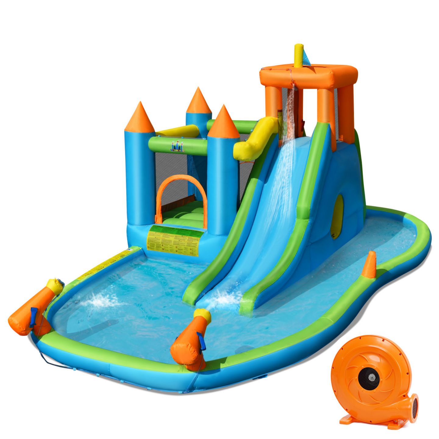Детская игрушка Costway Bountech 19.5'L x 10.5'W x 8'H Inflatable Water Slide with Bounce House and Splash Pool, 6-Person, Ages 3-10, цвет: Синий — фото 1