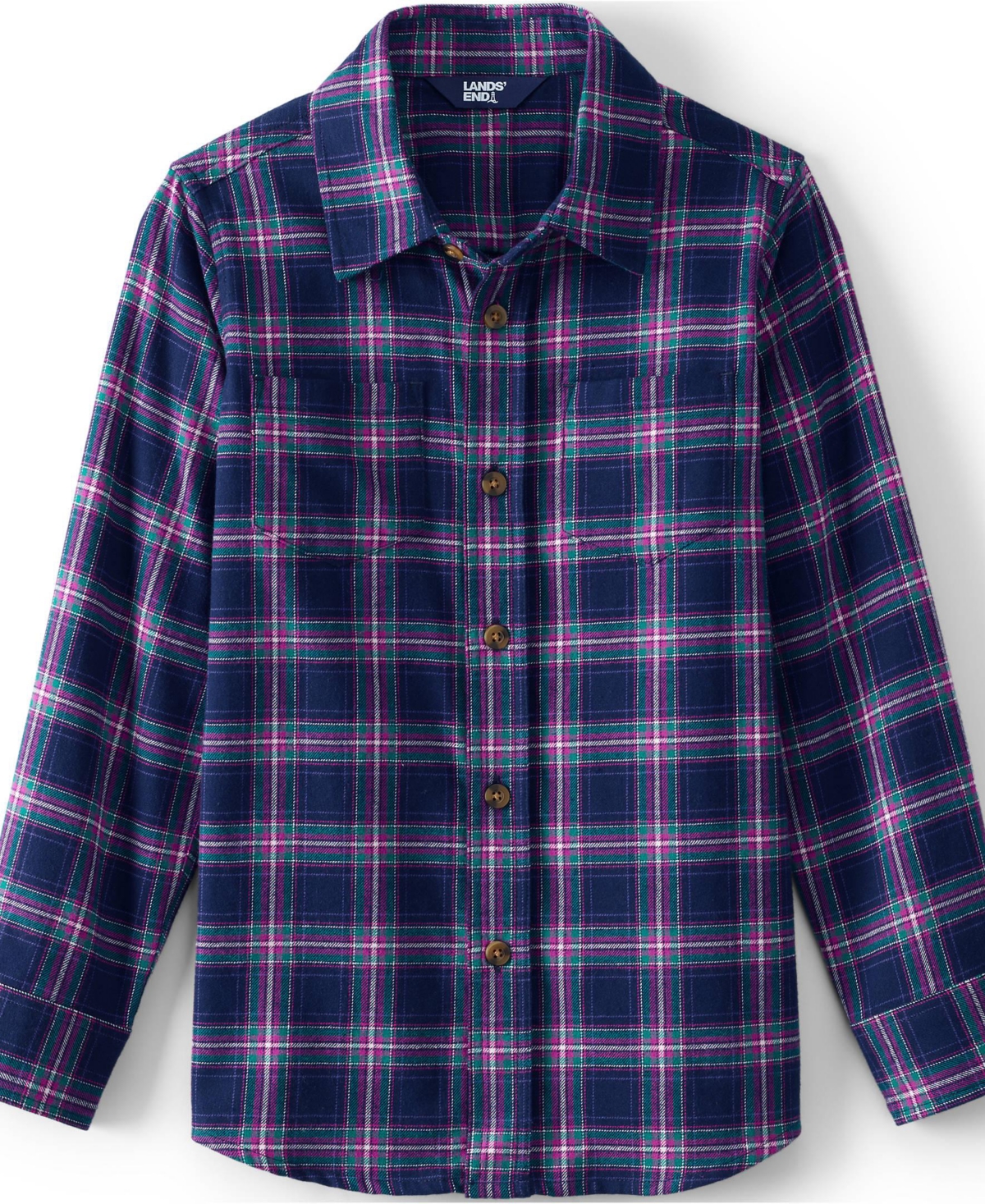 Lands' End Girls Long Sleeve Flannel Shirt -purple multi plaid