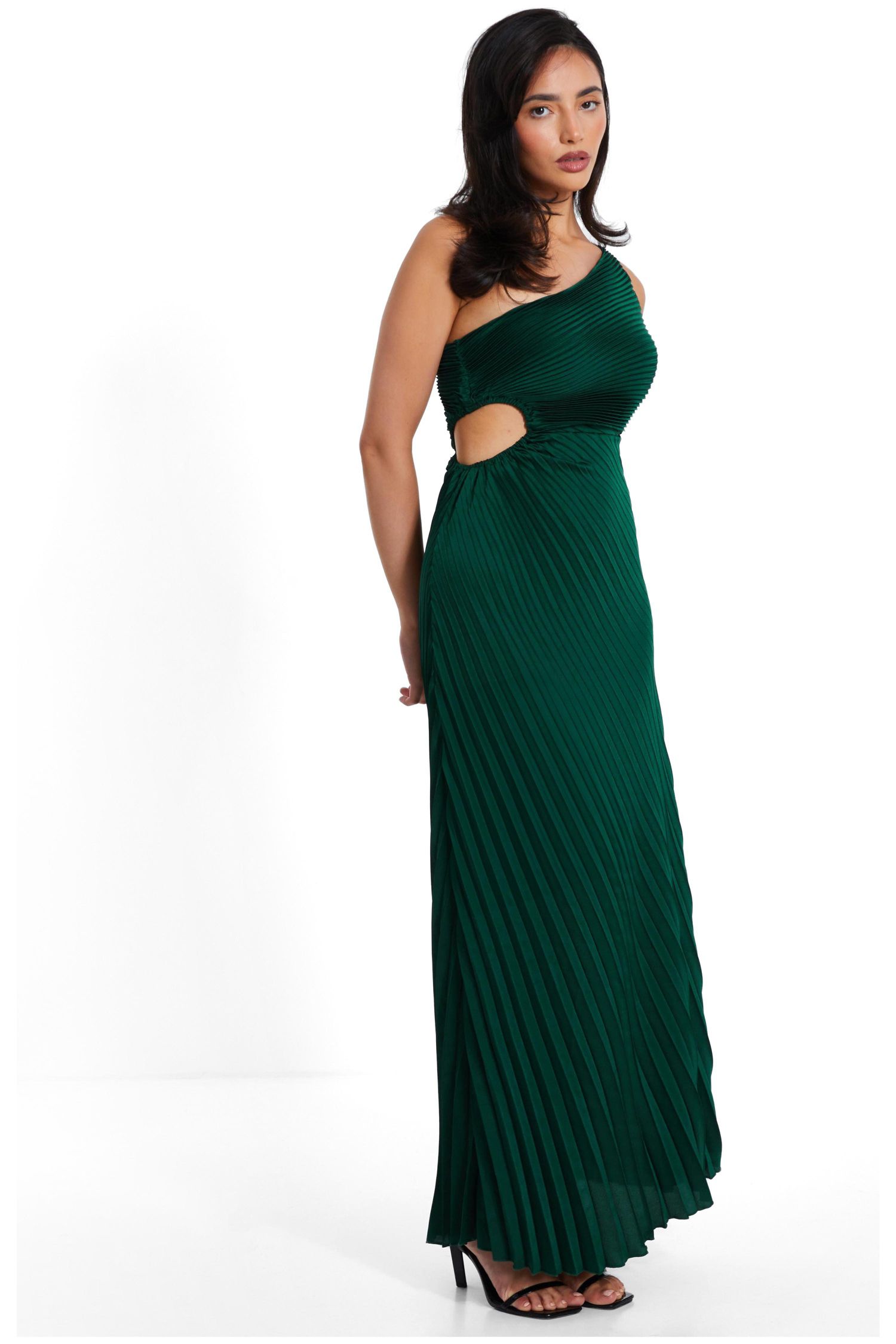 Women's Satin One Shoulder Pleated Maxi Dress