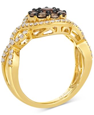Chocolate Diamond & Nude Diamond Halo Cluster Twist Ring (1-1/20 ct. t.w.) in 14k Gold