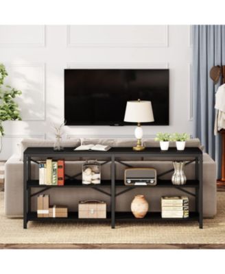 70.9 Inch Extra Long Console Table, Modern Sofa Table Behind Couch Table with Storage Shelves, 3-Tier Industrial Hallway Entryway Table for Living Room, 3 Shelf Bookshelf(Black)