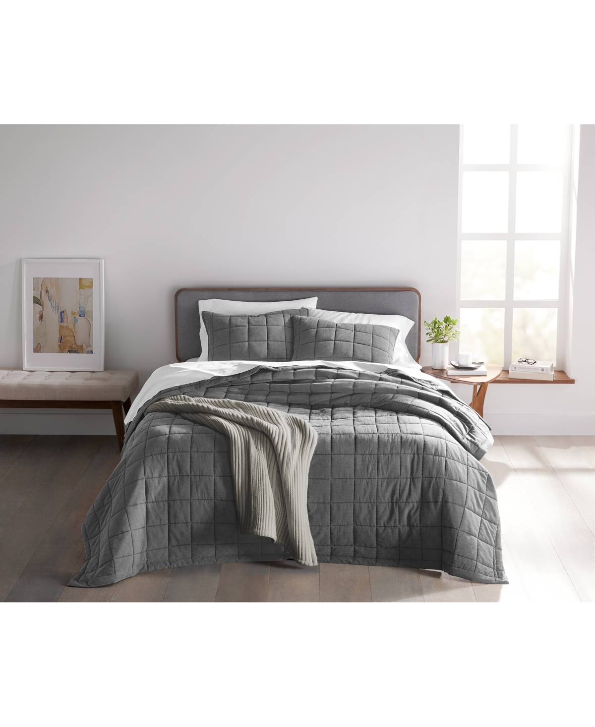 Oake Stonewashed Check Coverlet Set, King, Exclusively At Macy's In Charcoal