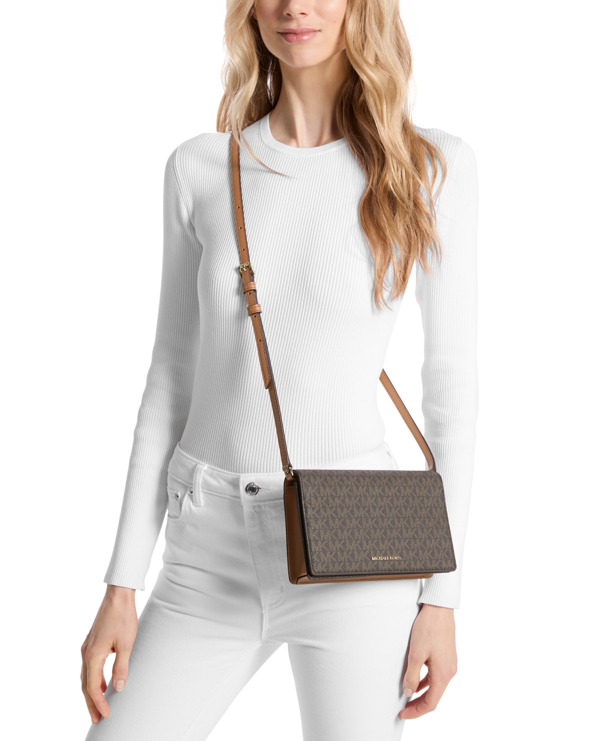 Michael Michael Kors Jet Set Logo Flap Crossbody -acorn