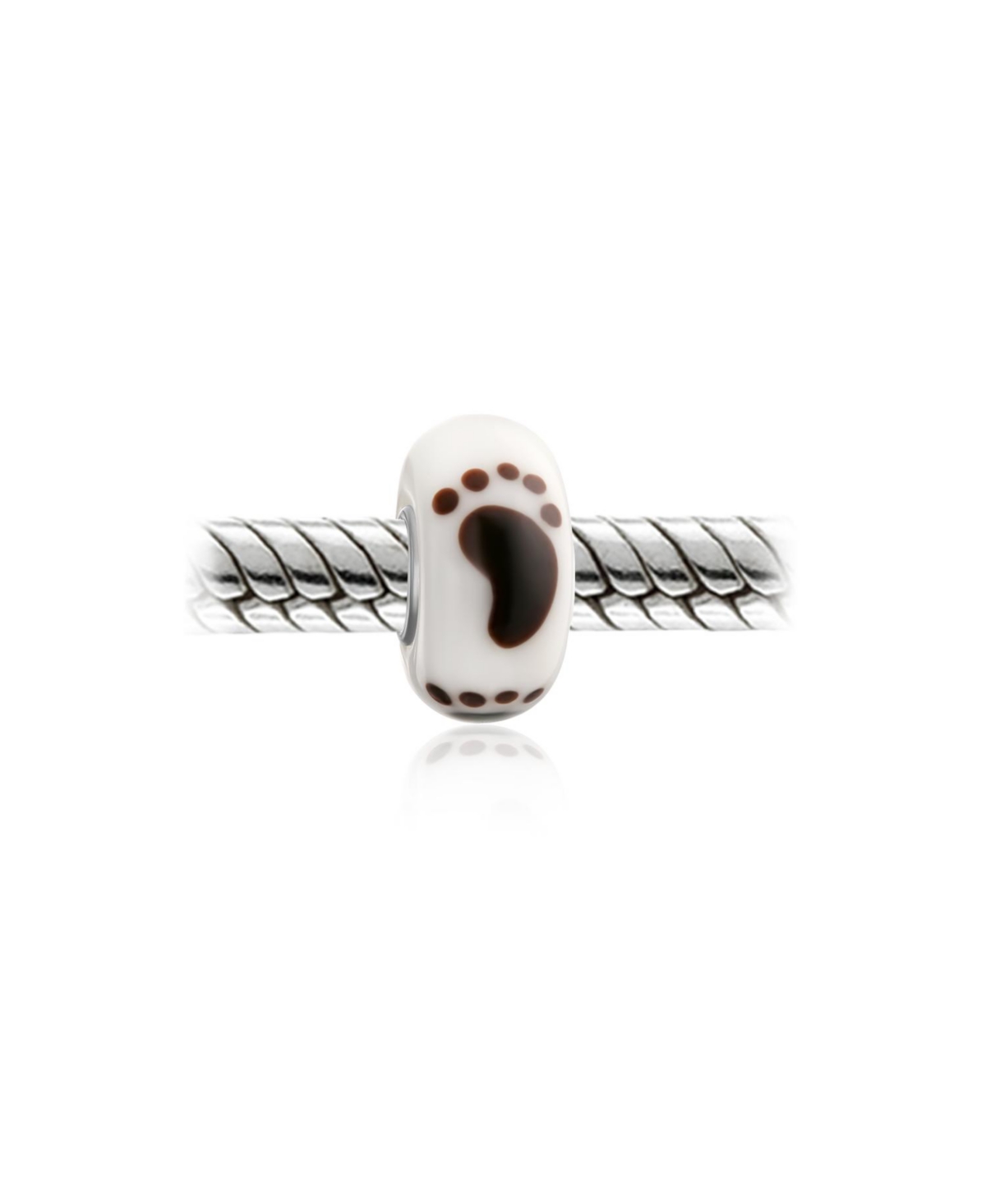 Bling Jewelry Murano Glass Charm Bead with Sterling Silver Core - Black White Sand Footprint
