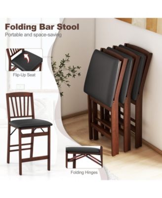 Set of 2 Counter Height Chairs Folding Kitchen Island Stool with Padded Seat-Brown