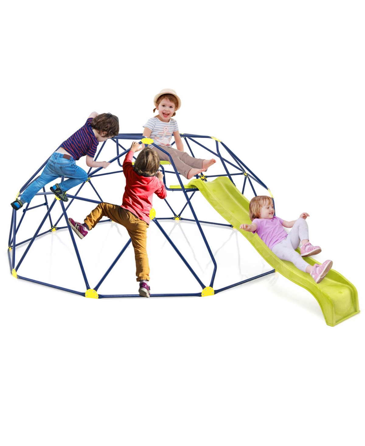 Skonyon 13.3 Ft Climbing Dome Geometric Dome Climber with Extended Wavy Slide and 2 Rest Platforms-Multicolor