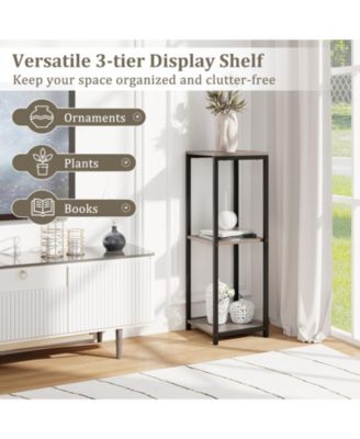 3-Tier Tall Metal Plant Stand Corner Plant Holder with Anti-tipping Device-Black & Gray