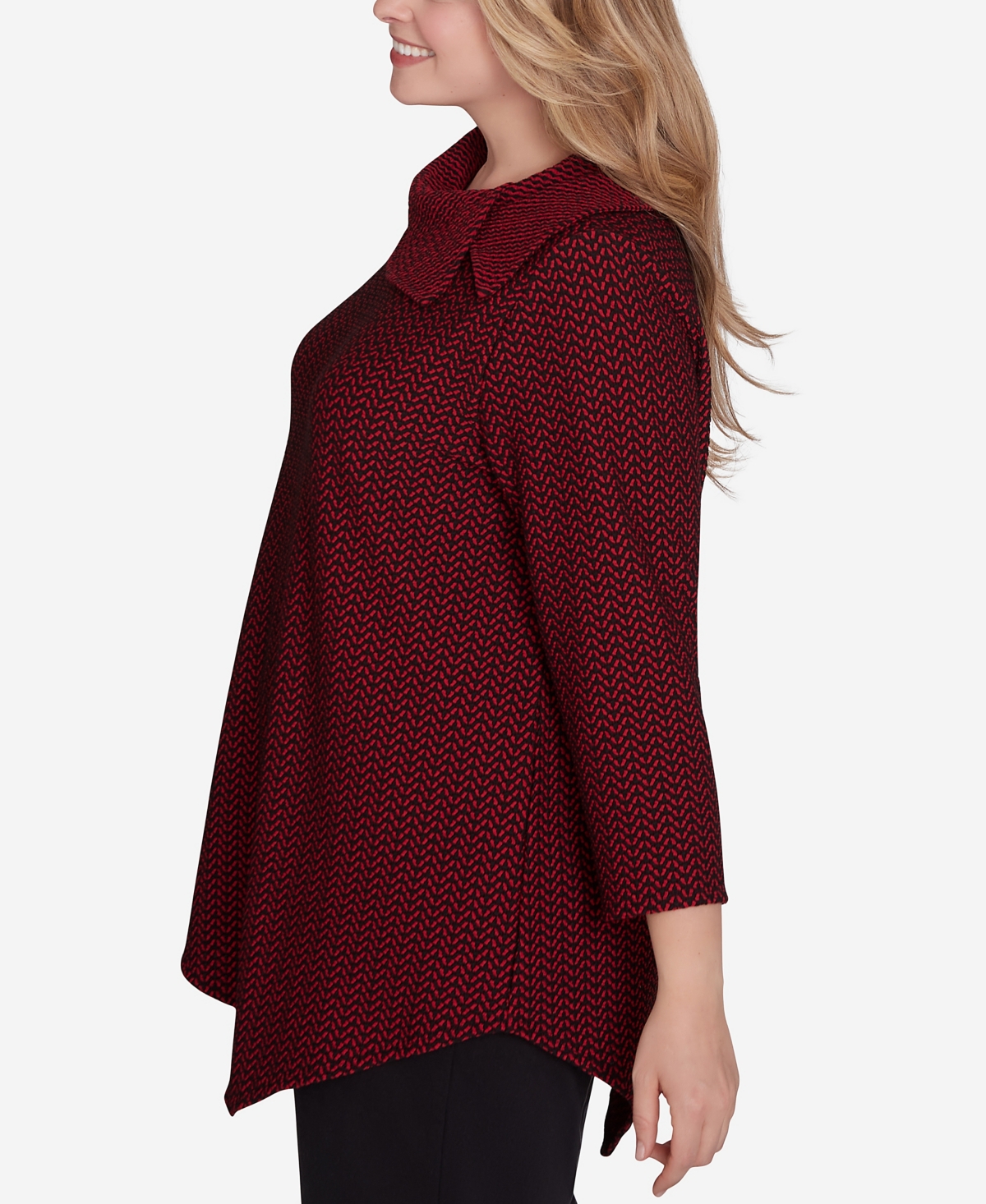 Ruby Rd. Plus Size Split Cowl Neck Textured Herringbone Jacquard Knit Top