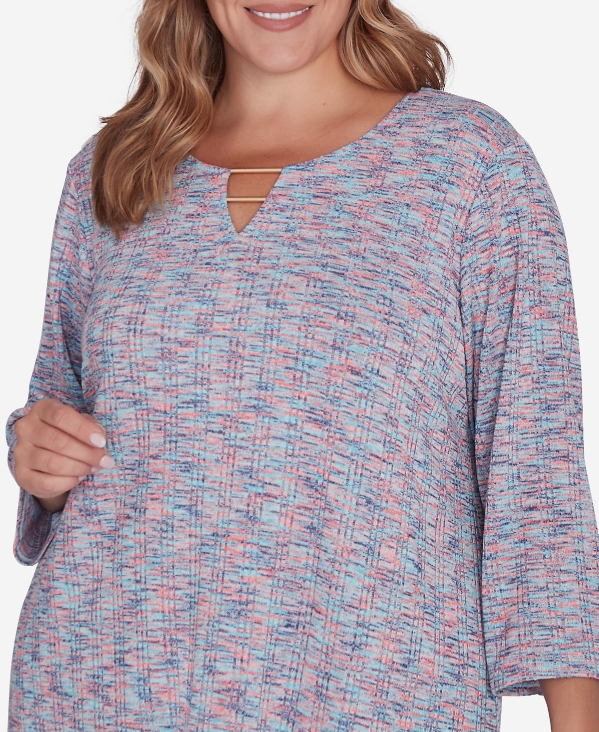 Ruby Rd. Plus Size Scoop Neck With Bar Detail Spacedye Knit Top