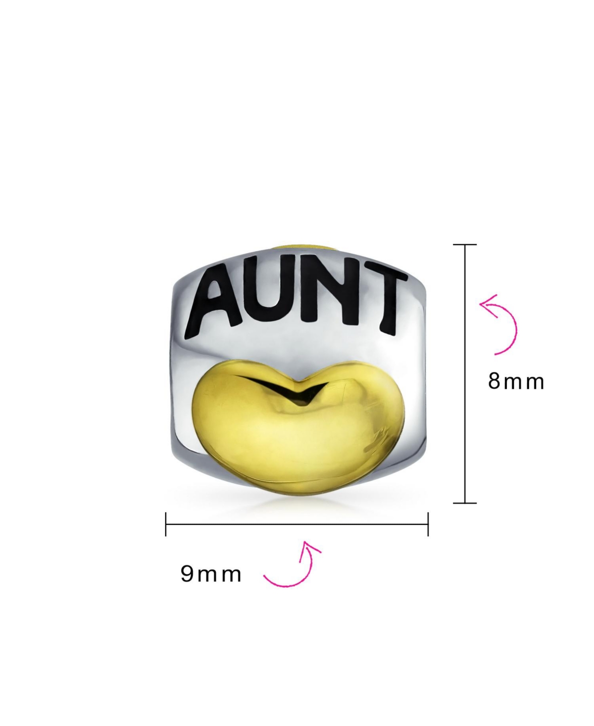 Bling Jewelry Auntie Heart Love Word Aunt Charm Bead For Women Two Tone Gold Plated SterlingFits European Bracelet - Silver