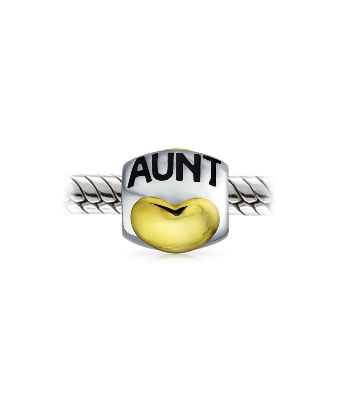 Bling Jewelry Auntie Heart Love Word Aunt Charm Bead For Women Two Tone Gold Plated SterlingFits European Bracelet - Silver
