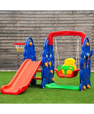 3 in 1 Junior Children Climber Slide Swing Seat Basketball Hoop Playset Backyard
