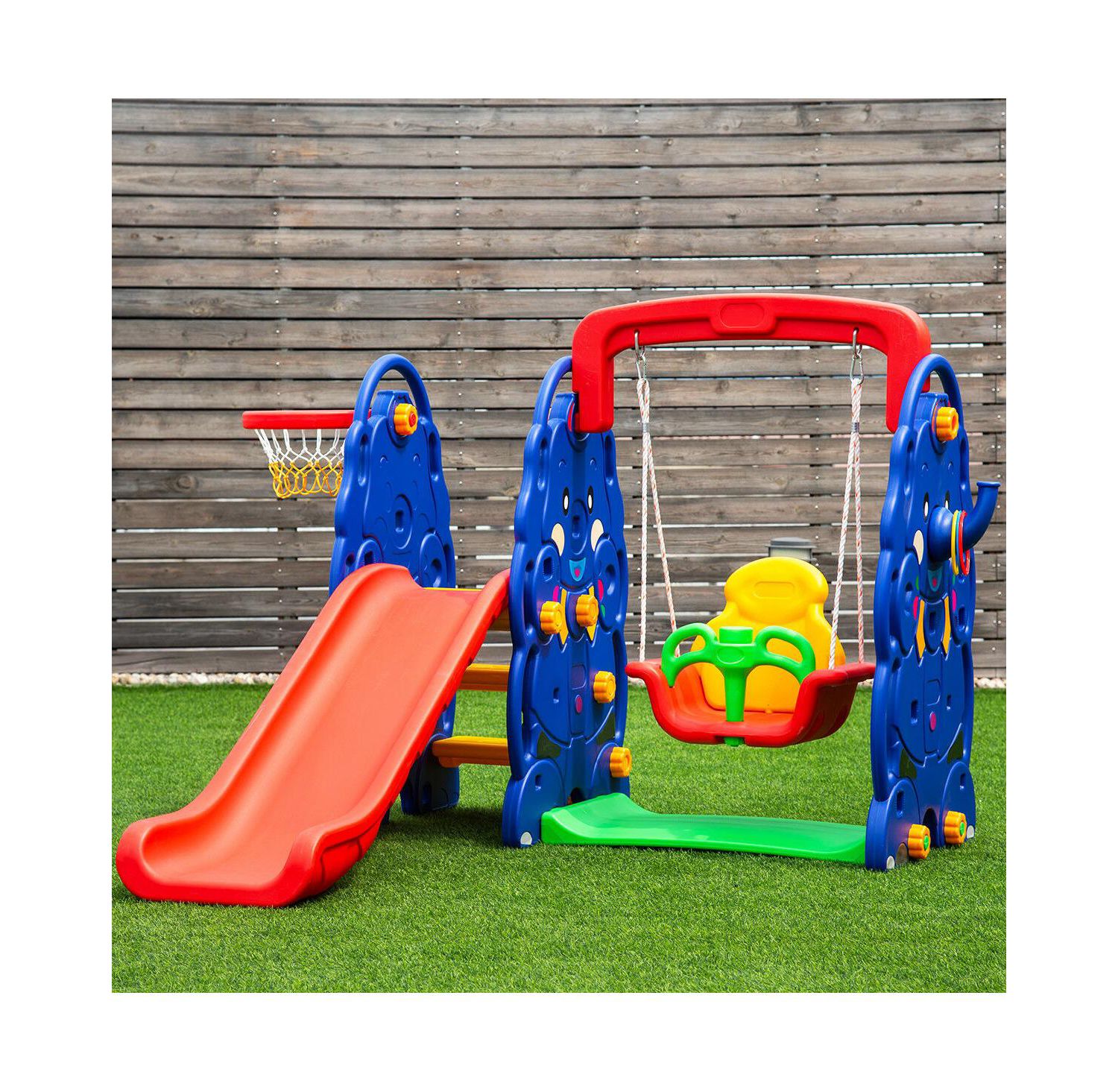 Kids All in One Climber/Slide/Swing Playset with Basketball Hoop - 3 in 1 Set