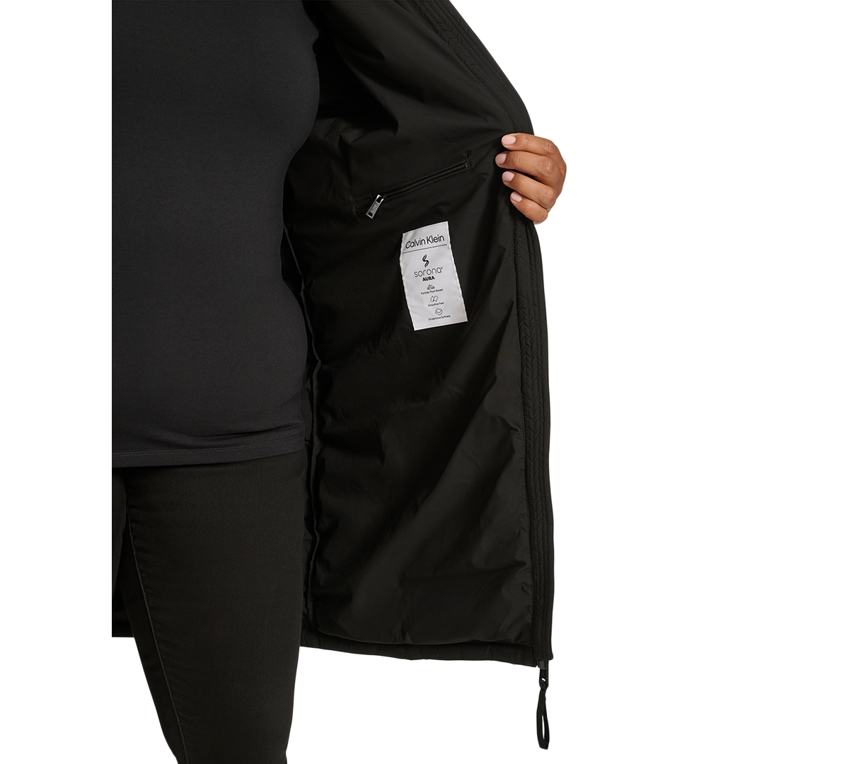 Shop Calvin Klein Plus Size Hooded Zip-front Puffer Coat In Black
