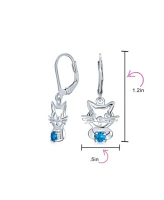 Small Kitty CZ Accent Dangle Chandelier Earrings Pink Blue Cat Studs Sterling Silver