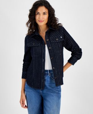 Tommy Hilfiger Women's Denim Shine Long-Sleeve Shacket - Macy's
