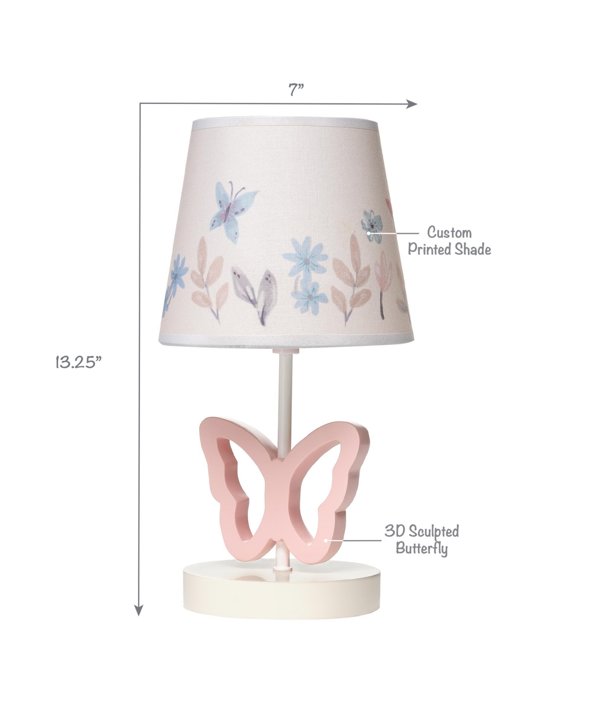 Lambs & Ivy Baby BloomsButterfly Nursery Lamp with Floral Shade & Bulb - Pink