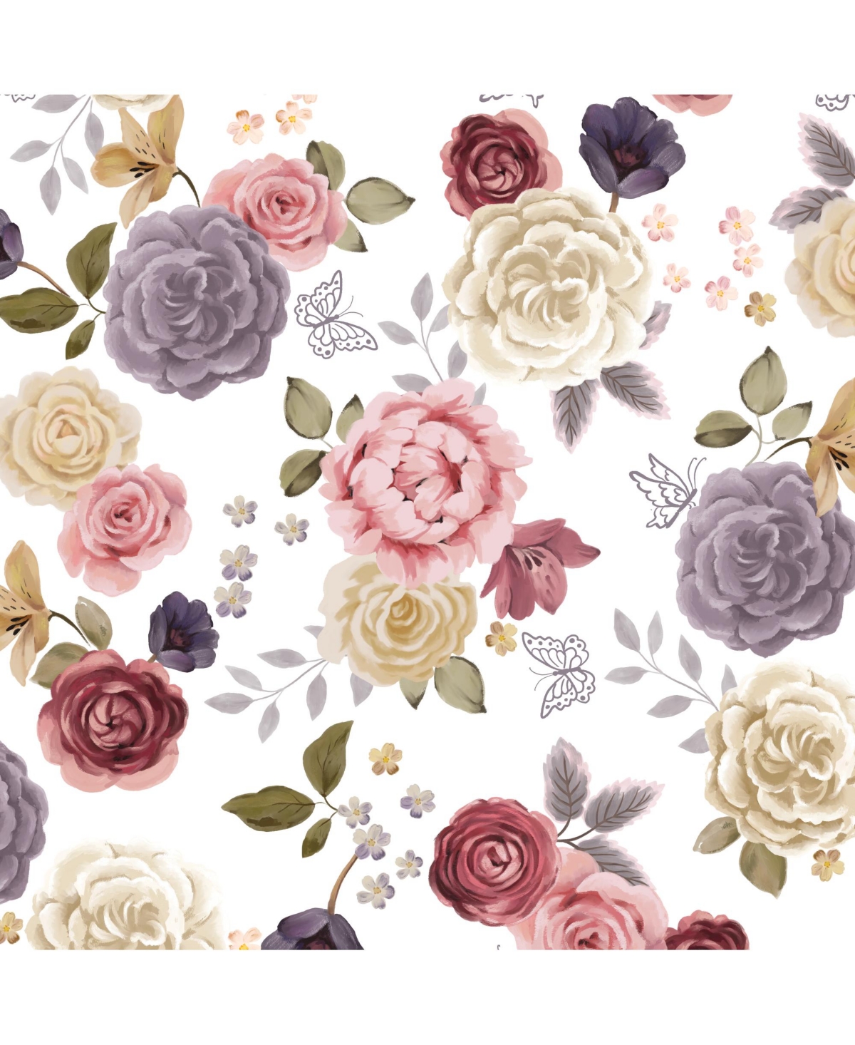 Lambs & Ivy Secret Garden Floral Cotton Baby Fitted Sheet -- White