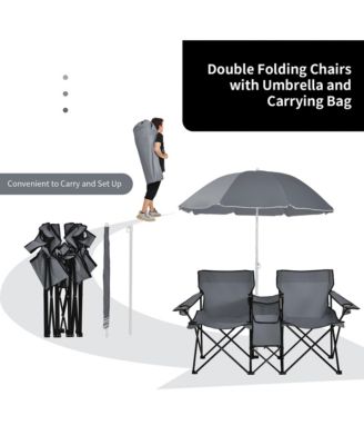 Folding Picnic Double Chair W/Umbrella Table Cooler Beach