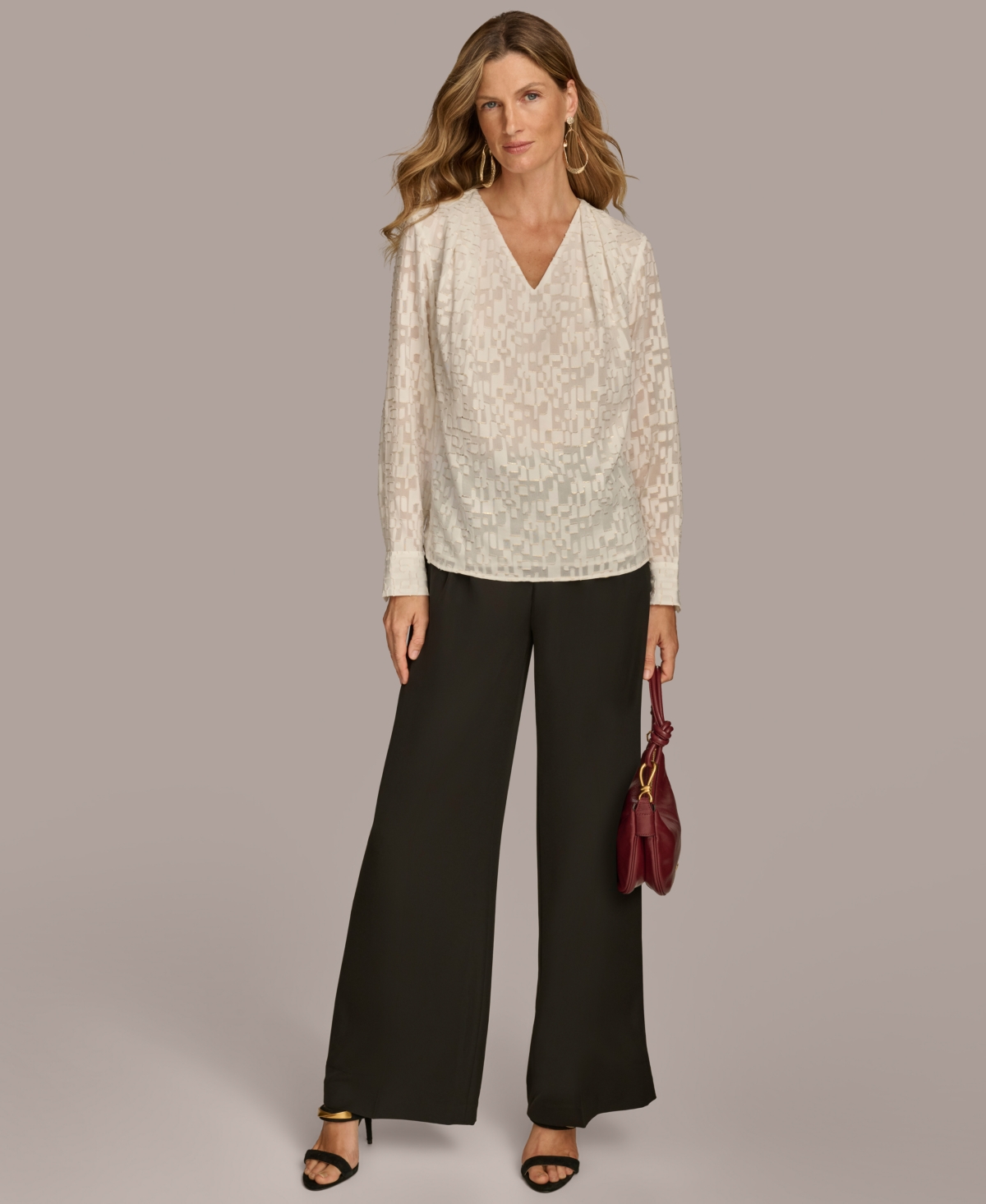 Donna Karan New York Women's Long Sleeve Metallic Top -gold