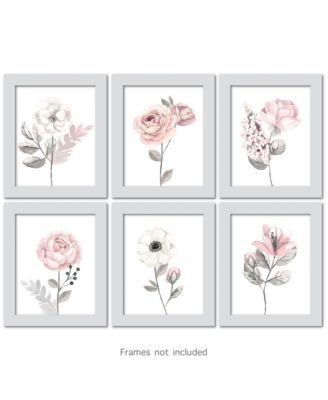 Watercolor Floral Unframed Nursery Child Wall Art 6pc - Pink/Gray