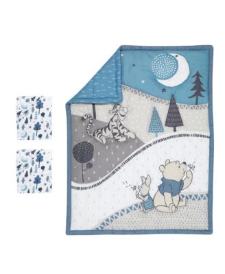 Disney Baby Forever Pooh Blue/Gray 3-Piece Mini Crib Bedding Set