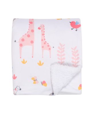 Jazzy Jungle White Fleece Safari Animals Soft Baby Blanket