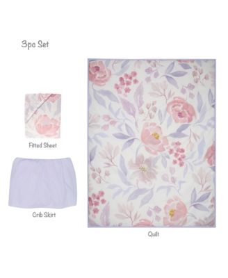 Lavender Floral 3-Piece Baby Crib Bedding Set - Pink/Purple