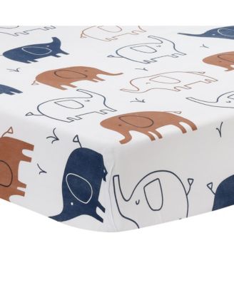 Playful Elephant Blue/White Cotton 3-Piece Baby Crib Bedding Set