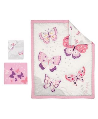 Butterfly Kisses Pink/Purple 3-Piece Baby Crib Bedding Set