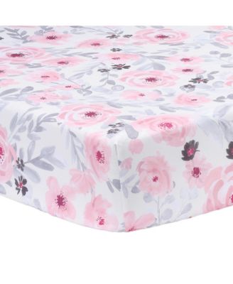Floral Pink/Gray 2-Pack Fitted Crib/Toddler Sheet Set- Flower