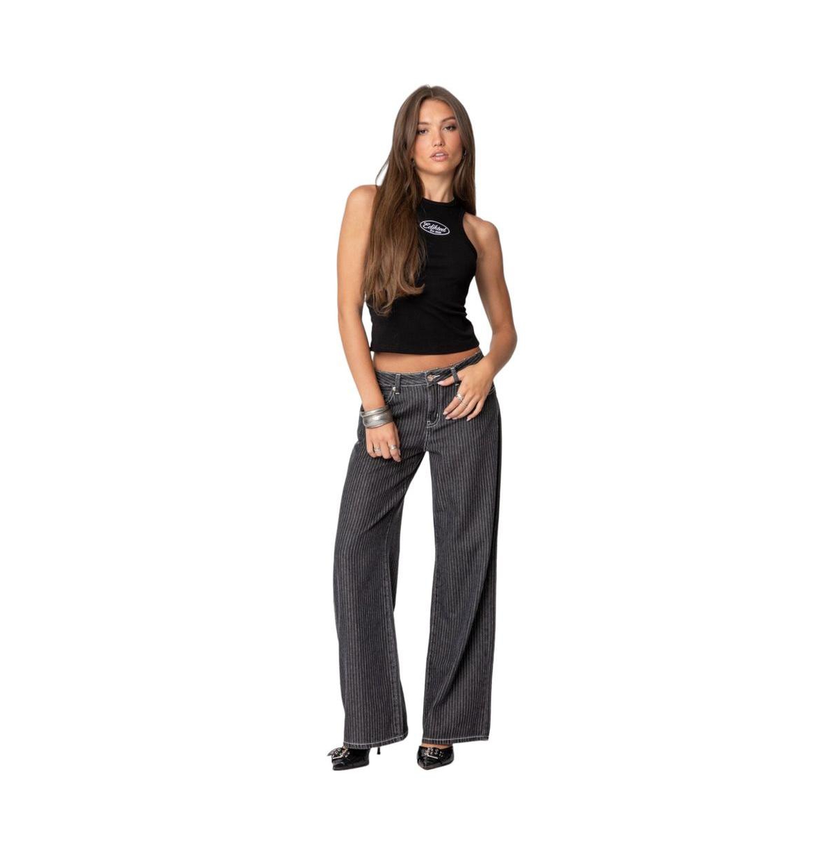 Edikted Women's Pinstripe Low Rise Jeans